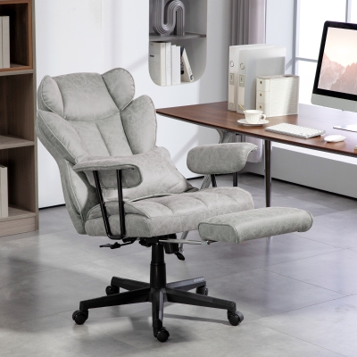 HOMCOM Big and Tall Office Chair with Foot Rest, 400LBS High Back Desk Chair with Padded Armrests, Lumbar Support, Grey
