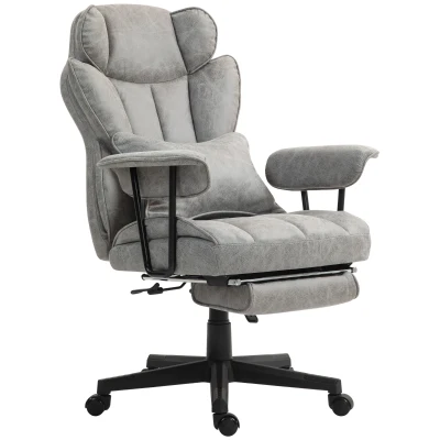 HOMCOM Big and Tall Office Chair with Foot Rest, 400LBS High Back Desk Chair with Padded Armrests, Lumbar Support, Grey