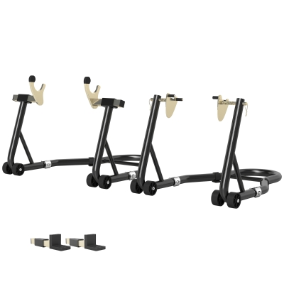 HOMCOM Motorcycle Stand Set, 850 lbs Capacity Front & Rear Combo Wheel Paddock Stand Lift for Dirt Bikes, Black