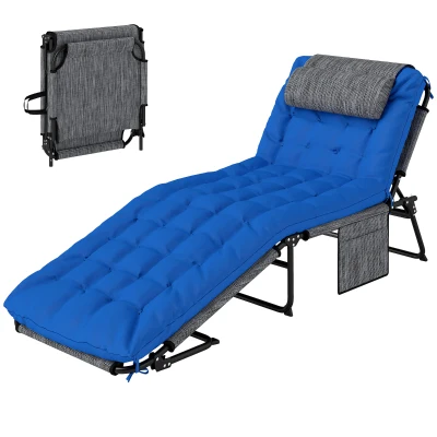 Outsunny Folding Lounge Chair with 4-level Reclining Back & Cushion, Blue