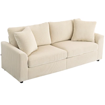 HOMCOM 3 Seater Sofa, 83.5" Modern Upholstered Couch with Pocket Spring and 2 Scatter Cushions for Living Room, Cream White