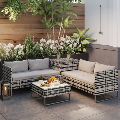 Outsunny 4 Piece Patio Furniture Set with Coffee Table and Corner Table for Backyard, Porch, Poolside, Balcony, Garden