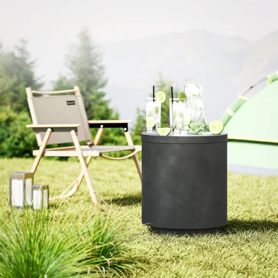 HOMCOM 2.6 Gal Concrete Cooler Bar Table with Storage, Charcoal Gray
