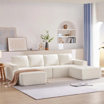 Modular U-Shaped Sectional Sofa with Ottomans, Beige