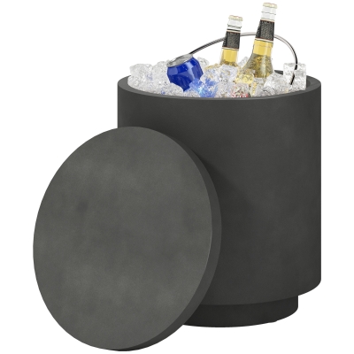 HOMCOM 2.6 Gal Concrete Cooler Bar Table with Storage, Charcoal Gray