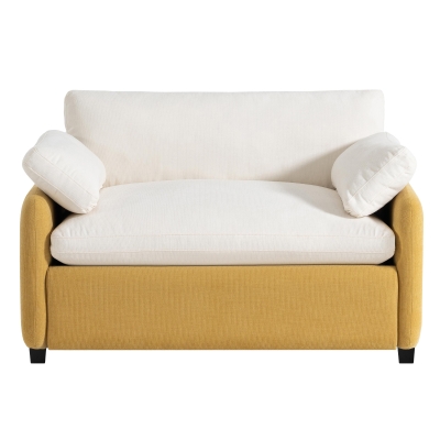 Oversized Chenille Single Sofa Chair with 2 Throw Pillows, Cream+Yellow