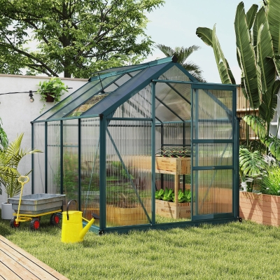 Outsunny 6.2' x 8.3' x 6.6' Clear Polycarbonate Greenhouse, Large Walk-In Green House w/ Slide Door