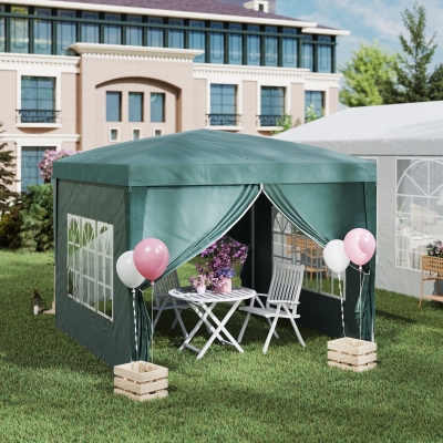 Outsunny 9.7'x9.7' Outdoor Pop Up Party Tent Wedding Gazebo Canopy with Carrying Bag (Green)