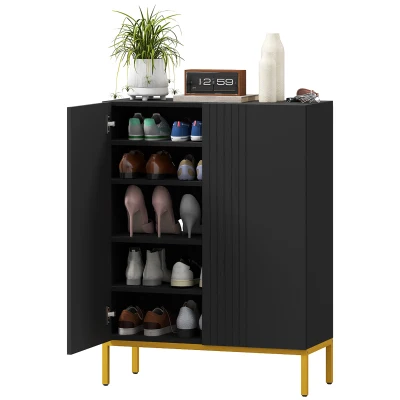 HOMCOM Shoe Storage Cabinet with Adjustable Shelves and Soft-Close Hinges, for 15-20 Pairs of Shoes, Black