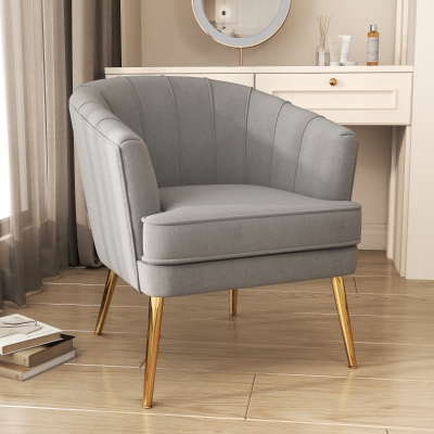 HOMCOM Fabric Armchair, Modern Accent Chair with Gold Metal Legs for Living Room, Bedroom, Home Office, Grey