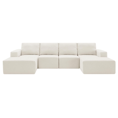 Modular U-Shaped Sectional Sofa with Ottomans, Beige