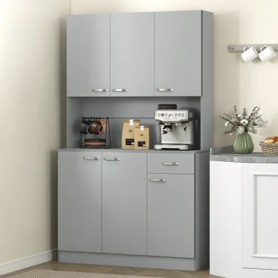 HOMCOM 71" Freestanding Kitchen Pantry Cabinet with Hutch, Gray