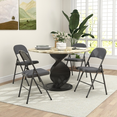 HOMCOM 4 Pack Folding Chairs with Padded Seats, Velvet Portable Party Chairs with Steel Frame, Dark Grey