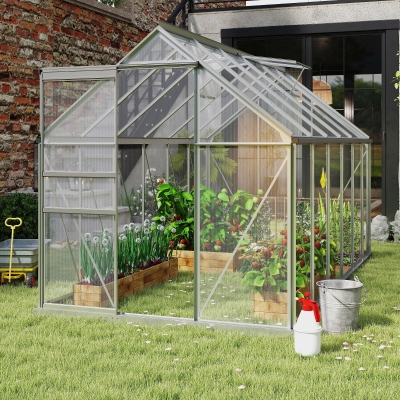 Outsunny 6' x 12' x 6.5' Walk-in Greenhouse, Polycarbonate Greenhouse with Adjustable Roof Vent, Base, Sliding Door, Clear