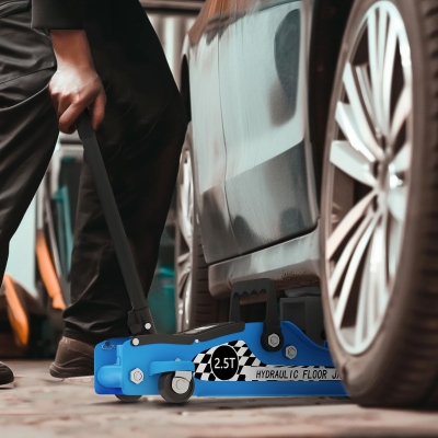HOMCOM Low Profile Car Jack, Hydraulic Racing Floor Jack, 3.1"-14.1" Lifting Range, 2.5 Ton (5,000 lb) Capacity, Blue