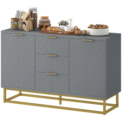 HOMCOM Sideboard Storage Cabinet with 3 Drawers, Adjustable Shelves and Doors, Kitchen Buffet Cabinet for Dining Room, Grey