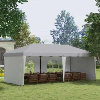 Outsunny 10' x 20' Pop Up Canopy Tent, White with 4 Sidewalls