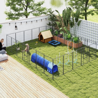 PawHut 24 Panels 44.5" Height Heavy Duty Dog Playpen for Small Medium Large Dogs, Black