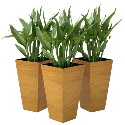 Outsunny Set of 3 Tall Planters, 28" Outdoor Flower Pots, Light Brown