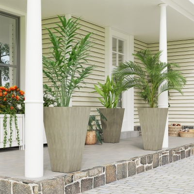 Outsunny 28" Tall Garden Plastic Planters, Outdoor and Indoor Flower Pots, Set of 3 for Entryway, Patio, Yard, Mixed Grey