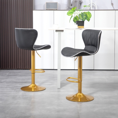 HOMCOM Counter Height Bar Stools Set of 2, Adjustable Height Bar Chairs with Swivel Seat, PU Leather Upholstery