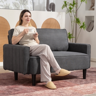 HOMCOM Loveseat Sofa, Linen 2 Seater Sofa Couch with Thick Padded Seat & Backrest for Living Room, Home Office, Dark Grey