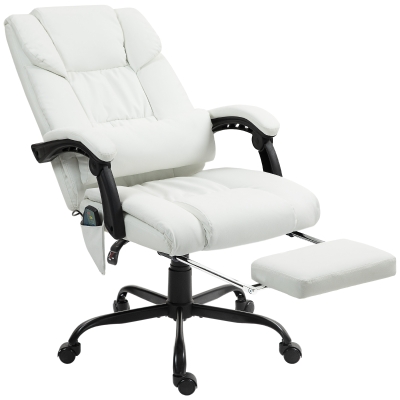 Vinsetto 6-Point Vibration Massage Chair, Height Adjustable Reclining Computer Chair with Retractable Footrest, White