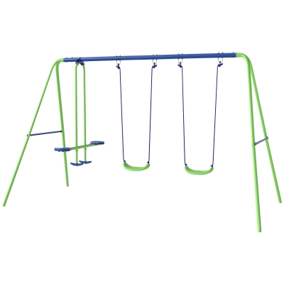 Outsunny 3 in 1 Metal Swing Set with Double Swings, Glider for Backyard, Outdoor, Playgroundt, Green