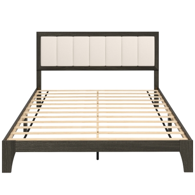 HOMCOM Queen Platform Bed Frame with Headboard, Wooden Slats, Walnut