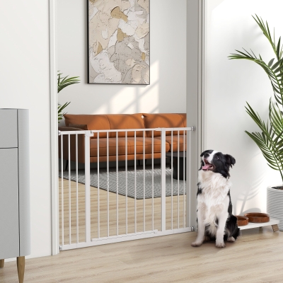 PawHut Pressure Fit Dog Gate Pet Barrier for stairs doorway, 29.9''- 42.1'' Width White