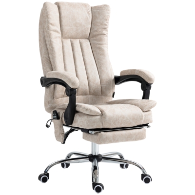 Vinsetto Massage Office Chair, Reclining with Heat, Cream White