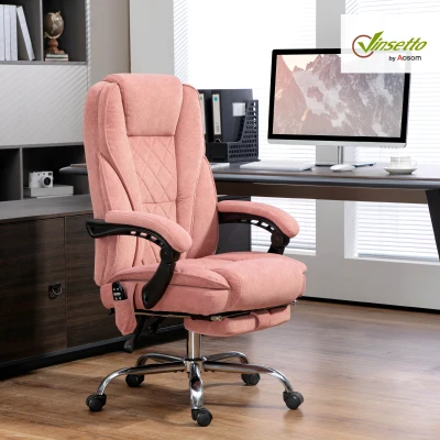 Vinsetto Pink Massage Office Chair with Heat, Recline & Footrest