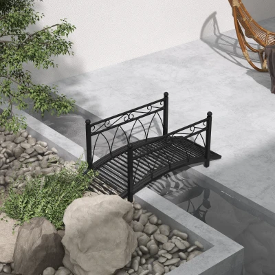 Outsunny 3.3' Metal Arch Bridge with Safety Siderails, Black