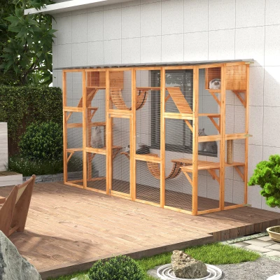 PawHut Cat Window Box Enclosure for Multiple Cats, Orange