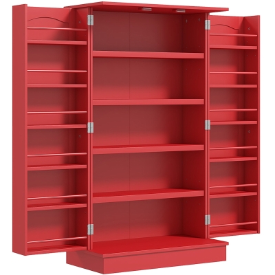 HOMCOM Red Kitchen Sideboard Cabinet with Double Doors & 5-Tier Shelving