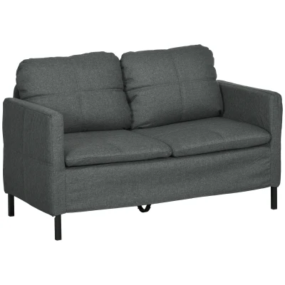 HOMCOM 53" 2 Seat Sofa, Upholstered Two Seater Couch with Sturdy Steel Legs for Bedroom, Living Room, Dark Grey