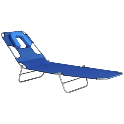 Outsunny Outdoor Lounge Chair, Adjustable Folding Chaise Lounge with Face Cavity, Tanning Chair Sun Lounger Bed Recliner, Blue