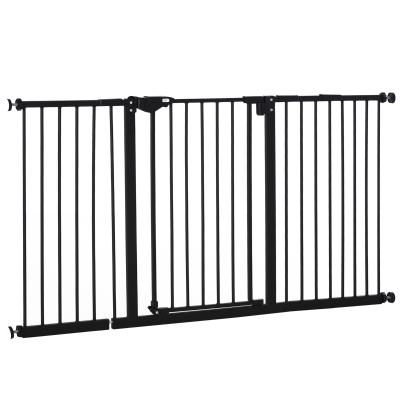 PawHut Pet Gate with Door Dog Gate and Barrier Indoor for Stairs Includes 7", 8", 12" Extensions Kit, 30 Inch Tall Pressure-Mounted Safety Gate, Black