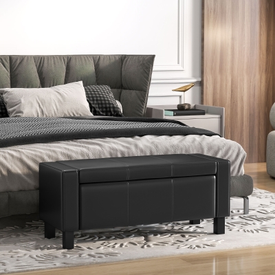 HOMCOM 42" Deluxe Faux Leather Padded Storage Ottoman Bench Foot Stool Seat Chair with Organizer, Black