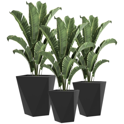 Outsunny Set of 3 Tall MgO Planters, Stackable, Black