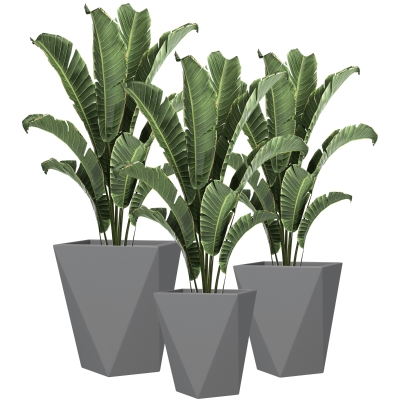 Outsunny Set of 3 Stackable MgO Tall Planters, Gray