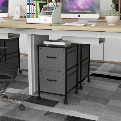 Vinsetto Vertical Filing Cabinet, Mobile File Cabinet with 2 Non-woven Fabric Drawers, Hanging Bars for Letter Size, Industrial Printer Stand for Home Office, Dark Grey