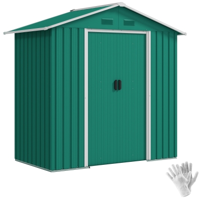 Outsunny 6.5x3.5ft Metal Garden Storage Shed for Outdoor Tool Storage with Double Sliding Doors and Vents, Green