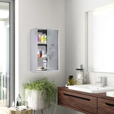 HOMCOM 12"x20" Lockable Stainless Steel Medicine Cabinet, 3-Tier