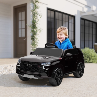 Aosom Licensed Chevrolet Tahoe Kids Ride on Car, 12V 7AH Toddler Electric Car with Parent Remote Control, 3 Speeds, Spring Suspension, LED Light, Horn, Music, Black