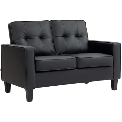 HOMCOM 51" Double Sofa Couch, Upholstered PU Leather Loveseat with Armrests, Tufted Backrest, Cushion, Black
