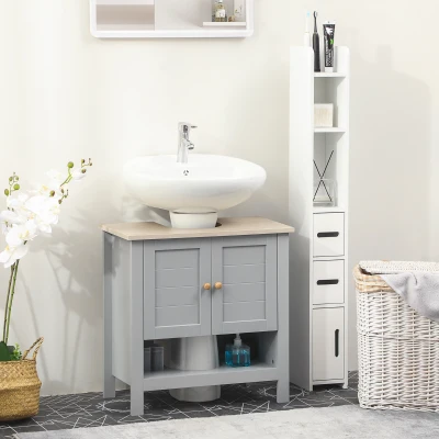Kleankin Bathroom Vanity Cabinet, Gray with Adjustable Shelf