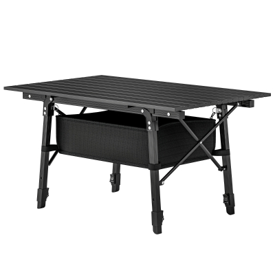Outsunny 3ft Aluminum Folding Camping Table with Storage, Black