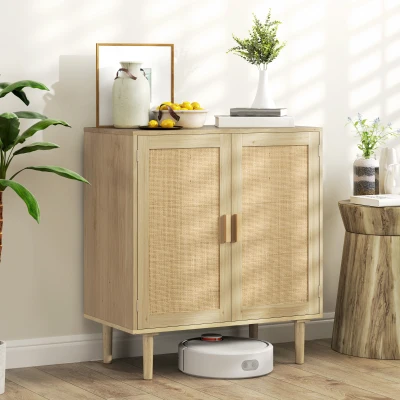 HOMCOM Bohemian Sideboard 31.5" with Rattan Doors, Natural