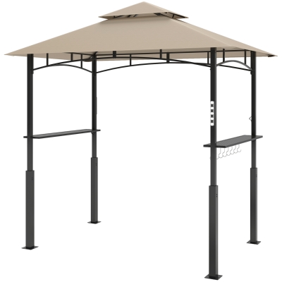Outsunny 8' x 5' Outdoor Grill Gazebo with LED, Shelves & Hooks, Khaki